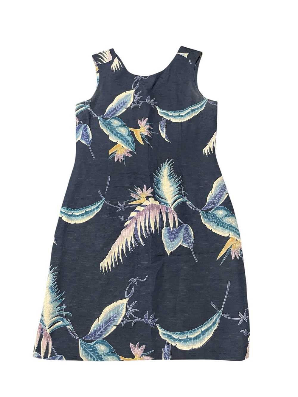Vintage Gary's Island 100% Silk Tropical Floral Shift Dress Size S Hawaiian